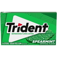 Chicle Trident Sugar Free Gum, Spearmint, 14 Pieces