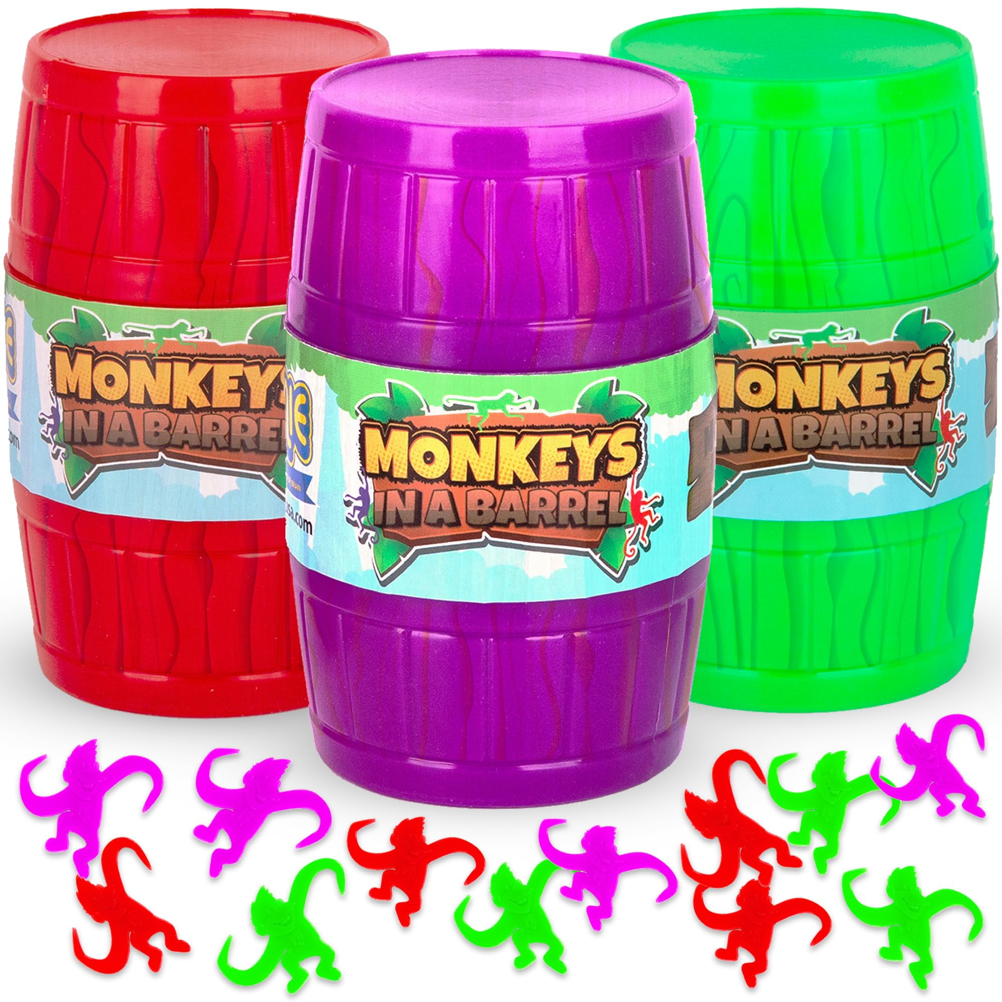 Gamie - Juego Barrel Of Monkeys Con 3 Barriles Y 30 Monos