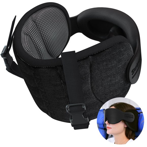 Almohada de viaje SARISUN para aviones con máscara para dormir negra
