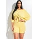 thumbnail image 2 of Saronite Conjunto de Dos Piezas de Top y Shorts Holgados con Hombros Descubiertos y Nudo Frontal de Felpa Francesa Lisa Basics, Amarillo (para Mujer), 2 of 3