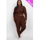 thumbnail image 2 of Saronite Conjunto de 2 Piezas de Top y Leggings de Manga Larga con Cuello Alto y Punto Acanalado Básico, Color Café (Talla Grande para Mujer), 2 of 3